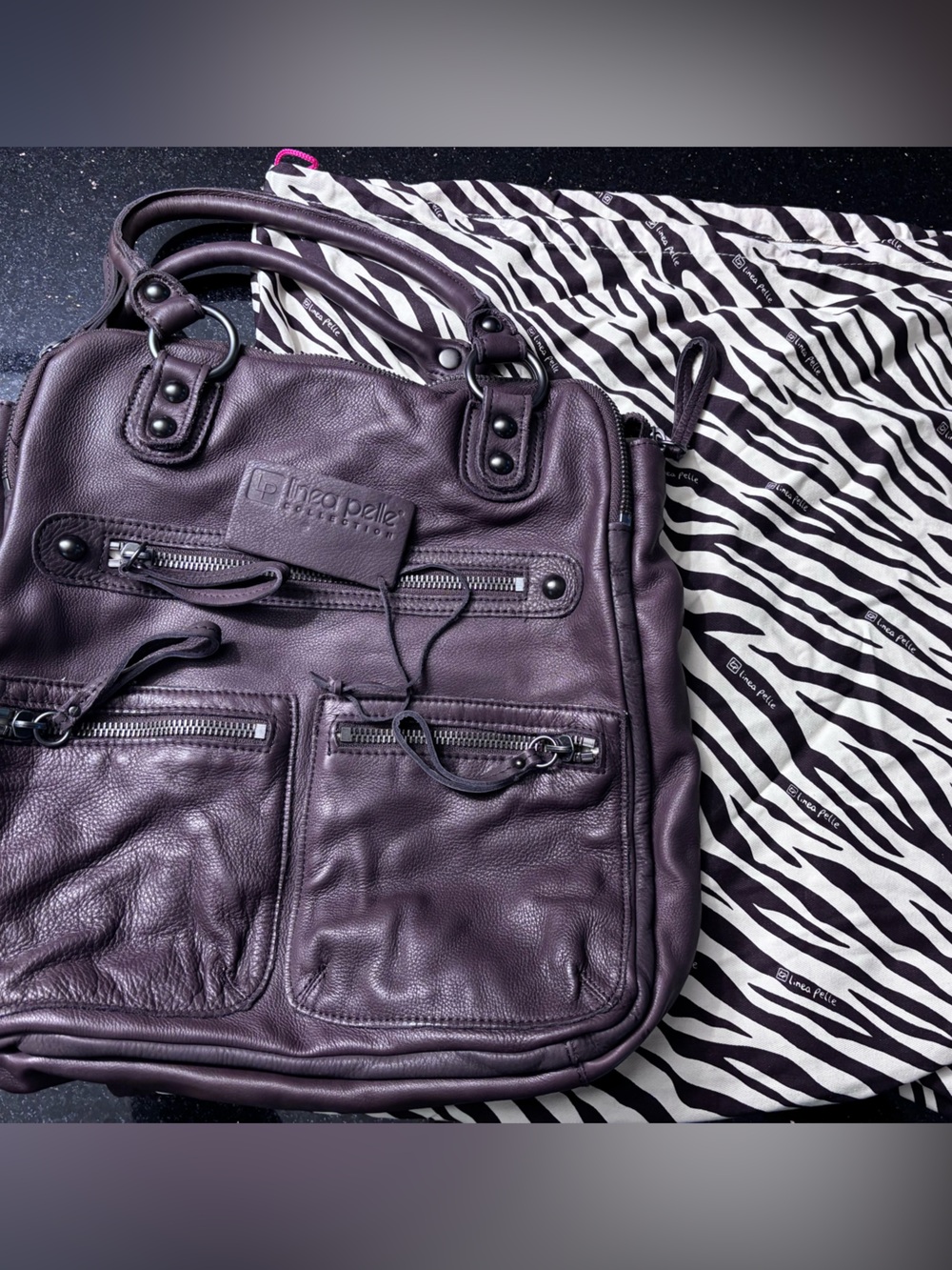 Plinio Visona Purple Leather Tote Bag